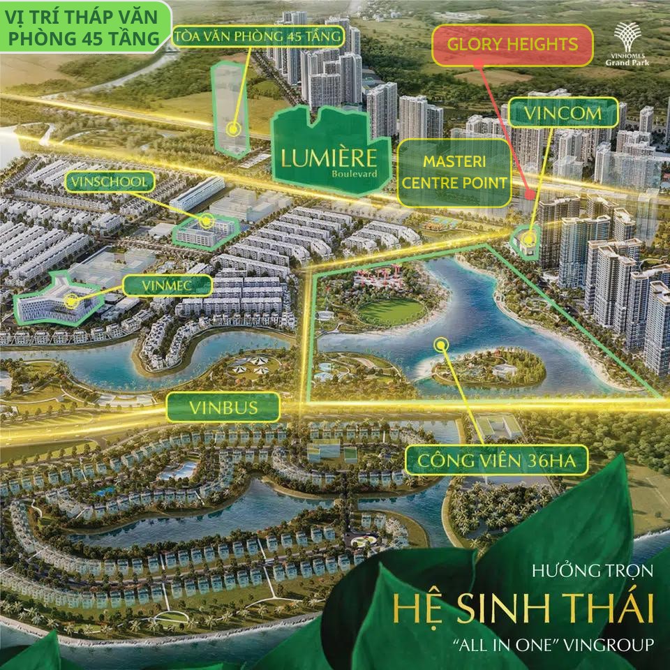 Vị trí tòa tháp văn phòng 45 tầng tại Vinhomes Grand Park